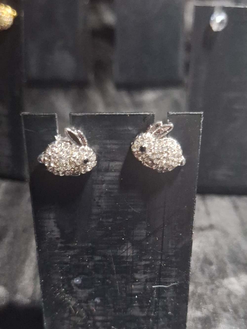 Crystal Bunny Stud Earrings - Sparkling White Rabbit Design